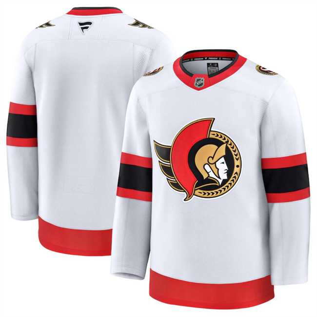 Men%27s Ottawa Senators Custom White 2024-25 Away Stitched Hockey Jersey